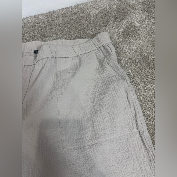 Eileen Fisher Stretch Organic Cotton Crop Pants Wide Leg Large Greige Chalk - Picture 13 of 15